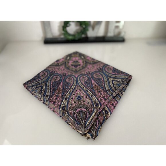 Jos A Bank Mens 14.5 X 14.5” Pink Blue Paisley 100% Silk Pocket Square New W Tag - Picture 11 of 16